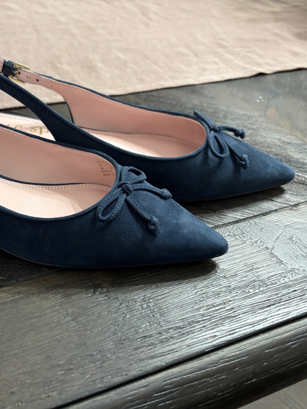 kate spade Navy Suede Pointed Slingback Flats with Bow